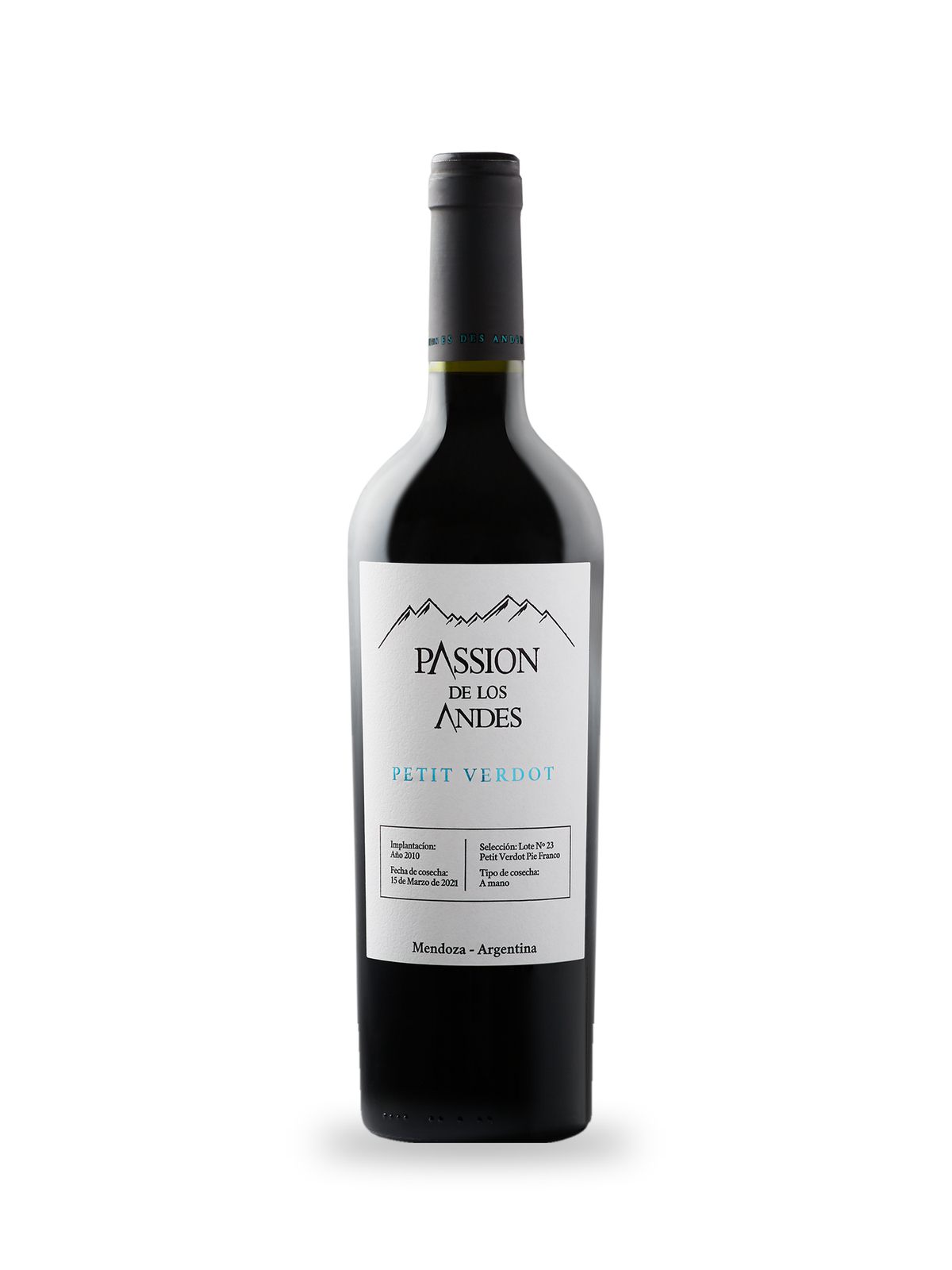 Bouteille de Petit Verdot Passion de los Andes, vin rouge de Mendoza, Vignes des Andes