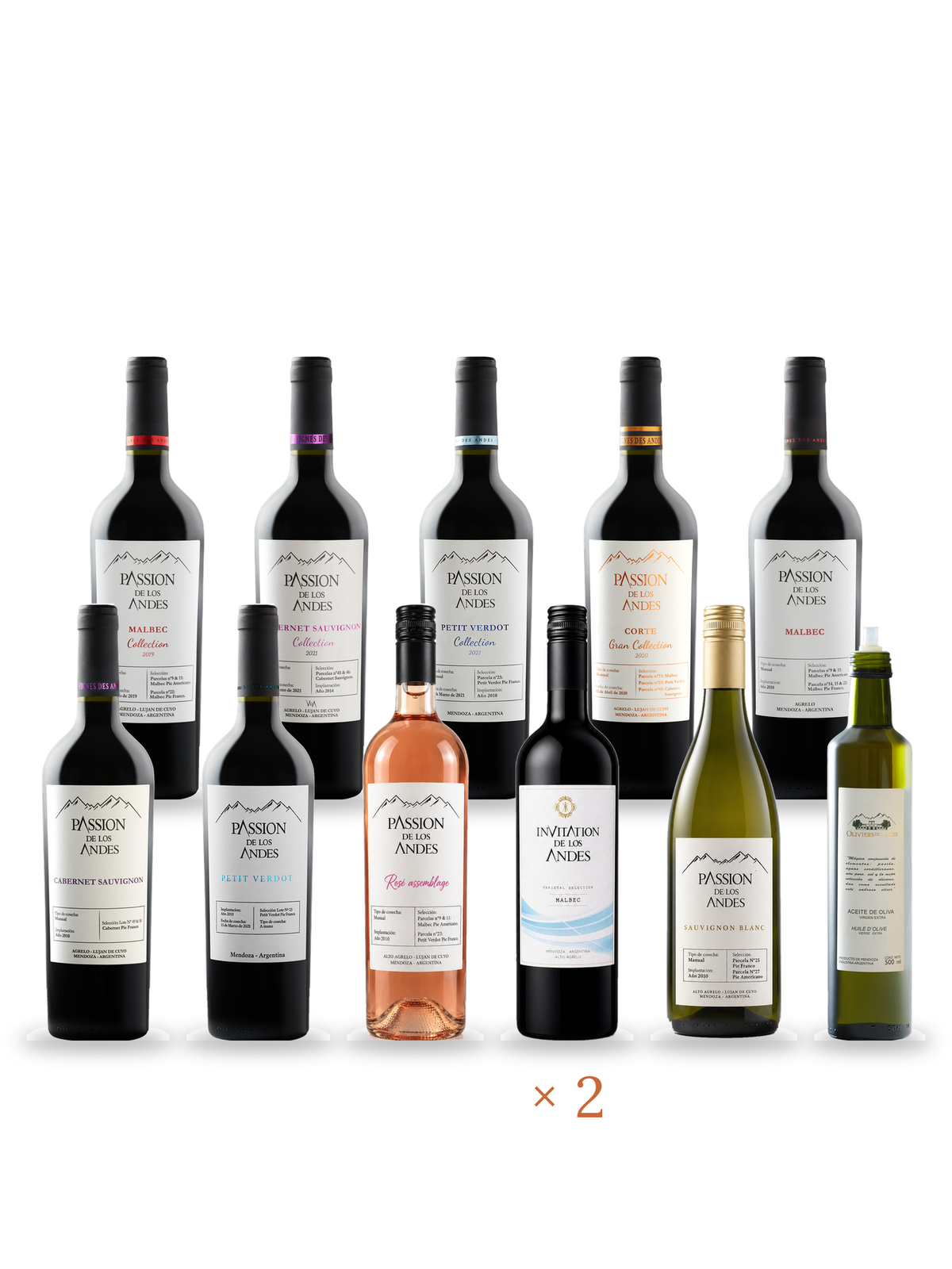 Caisse Toute la gamme : 11 vins Passion de los Andes et une huile d'olive Oliviers des Andes, Vignes des Andes