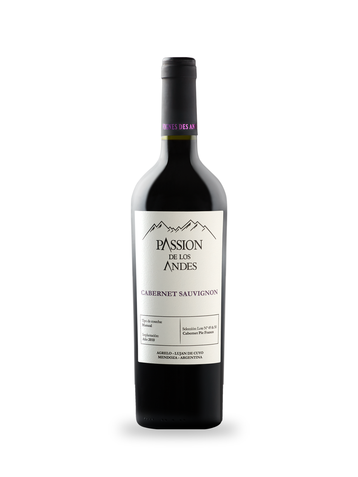 Bouteille de Cabernet Sauvignon Passion de los Andes, vin rouge de Mendoza, Vignes des Andes