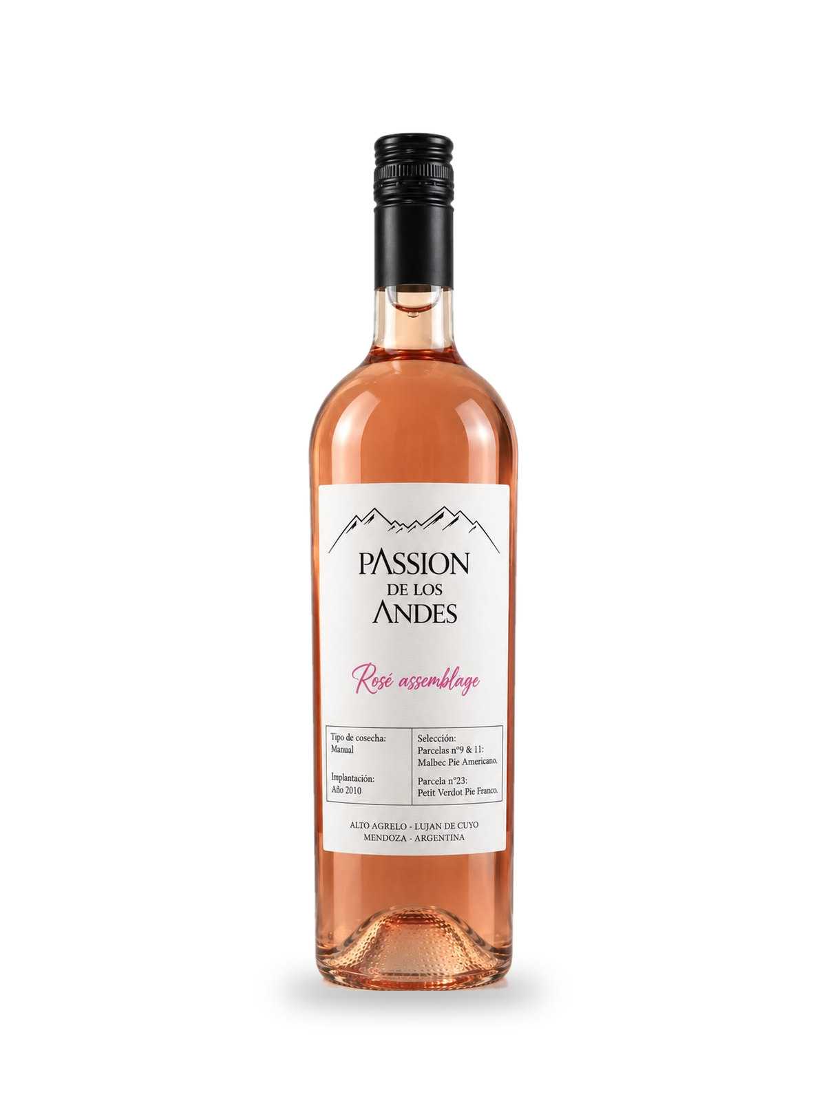 Bouteille de Rosado Passion de los Andes, vin rosé de Mendoza, Vignes des Andes